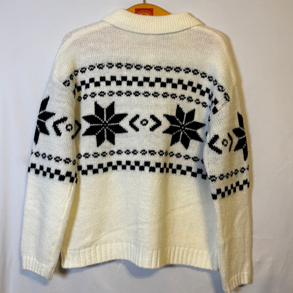 Hem & Thread Nordic Fair Isle Cardigan Sweater NWT Size M Cream Black - Picture 2 of 13